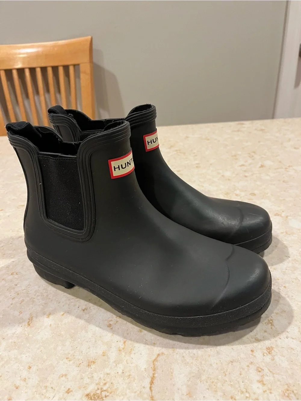 Hunter Black Chelsea Short Rain Boots with Logo Trim
